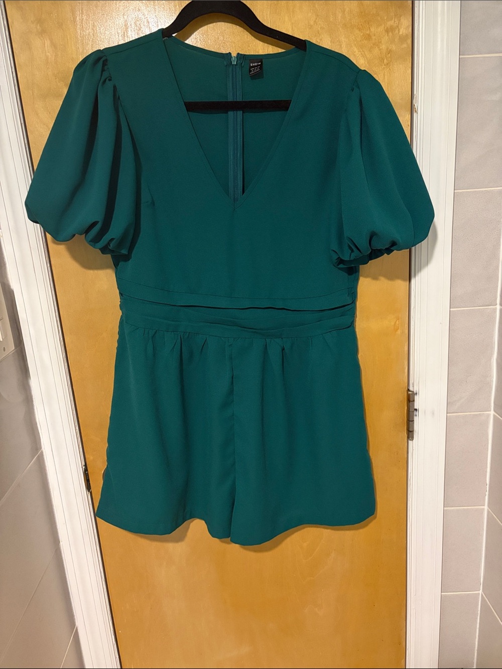 Vibrant Green Puff-Sleeved Romper